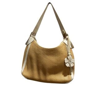 Fossil Woven Straw Hobo Shoulder Bag – Leather Trim & Flower Charm